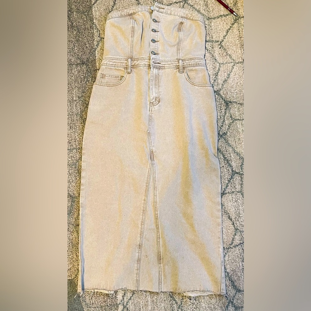 Strapless Khaki Denim Dress